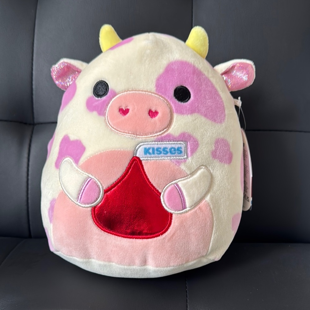 Kisses Cow Plush with Pink and Yellow Accents